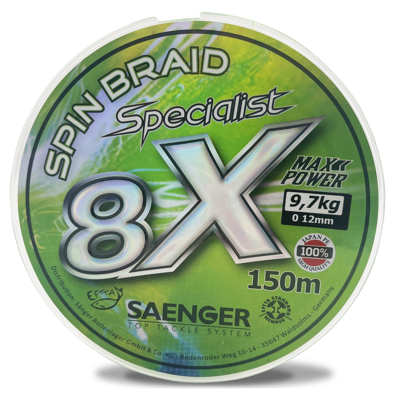 Saenger šňůra 8 X Specialist Spin Braid 150 m 0,14 mm zelená - MojeRybárstvo.sk Saenger šňůra 8 X Specialist Spin Braid 150 m 0,14 mm zelená