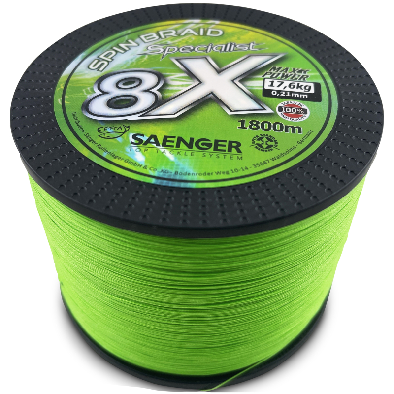 Saenger šňůra 8 X Specialist Spin Braid 1800 m 0,14 mm zelená - MojeRybárstvo.sk Saenger šňůra 8 X Specialist Spin Braid 1800 m 0,14 mm zelená