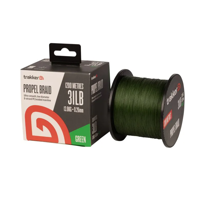 Trakker Kmenová pletená šňůra Propel Braid 31lb (13,8kg), 0,26mm, 1200m, Green - MojeRybárstvo.sk Trakker Kmenová pletená šňůra Propel Braid 31lb (13,8kg), 0,26mm, 1200m, Green