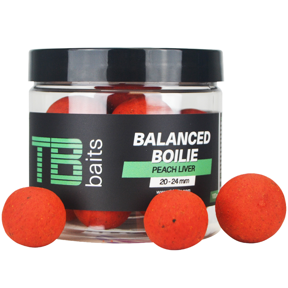 TB Baits Vyvážené Boilie Balanced + Atraktor Peach Liver 100 g 20-24 mm - MojeRybárstvo.sk TB Baits Vyvážené Boilie Balanced + Atraktor Peach Liver 100 g 20-24 mm