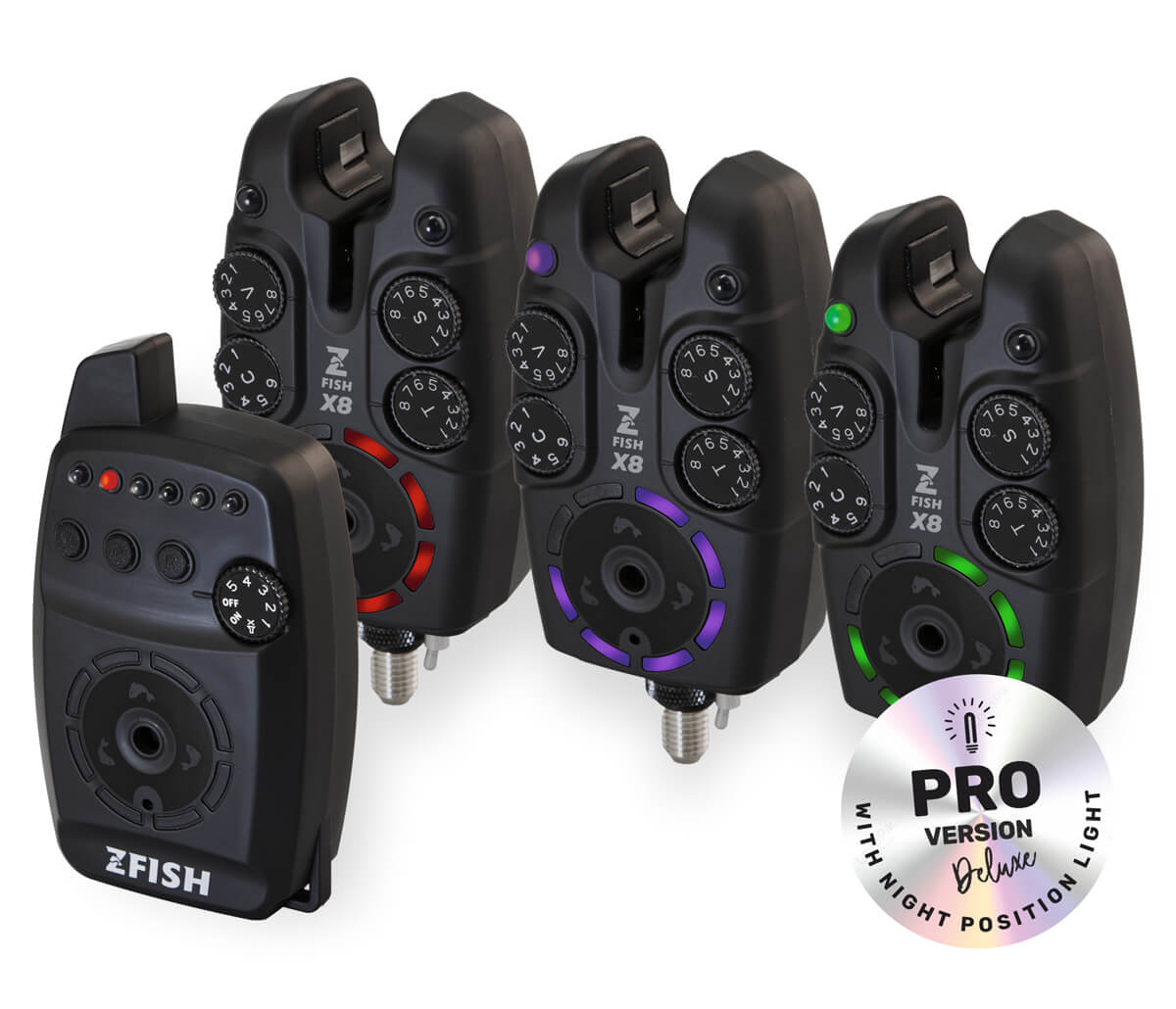 ZFISH Sada Hlásičů Bite Alarm Set Zx8 PRO 3+1 - MojeRybárstvo.sk ZFISH Sada Hlásičů Bite Alarm Set Zx8 PRO 3+1
