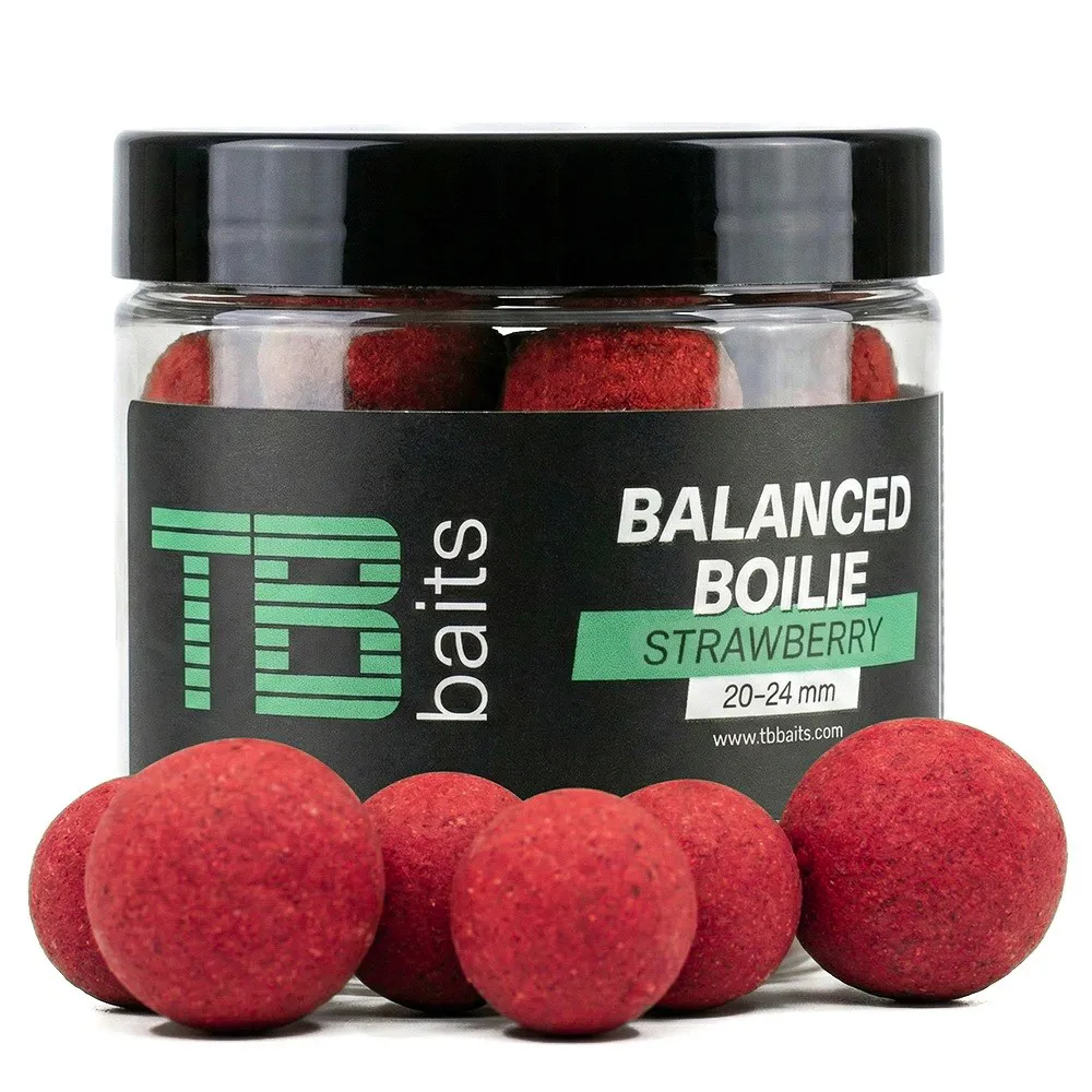 TB Baits Vyvážené Boilie Balanced + Atraktor Strawberry 100 g 20-24 mm - MojeRybárstvo.sk TB Baits Vyvážené Boilie Balanced + Atraktor Strawberry 100 g 20-24 mm