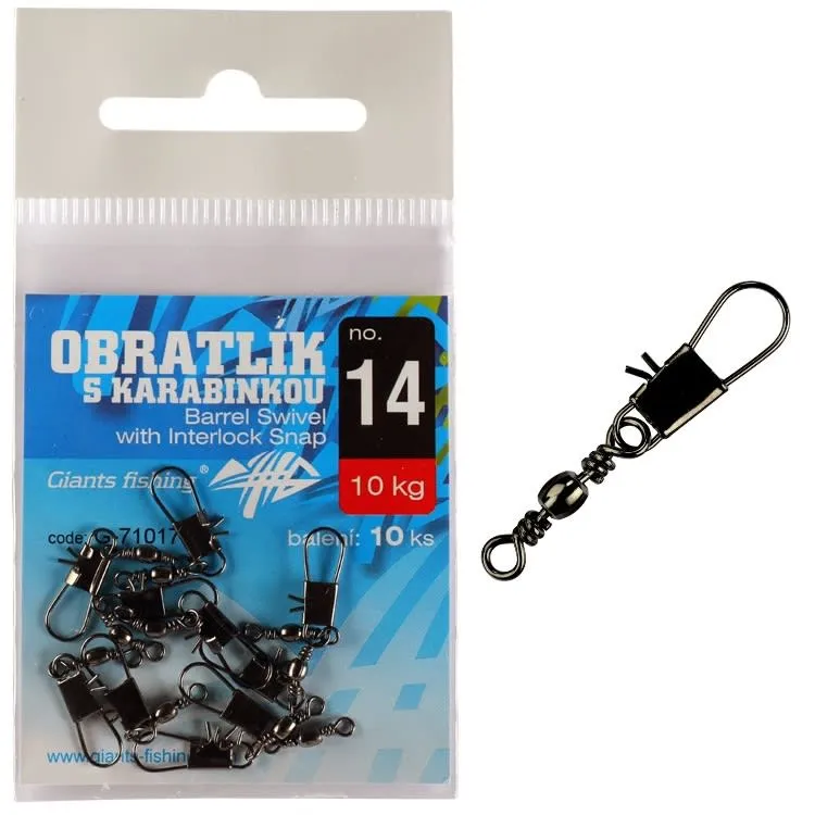 Giants fishing Obratlík s karabinkou Barrel Swivel with Interlock Snap no.14/10kg/10ks - MojeRybárstvo.sk Giants fishing Obratlík s karabinkou Barrel Swivel with Interlock Snap no.14/10kg/10ks